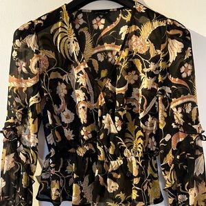 Guess long sleeved shirt. Black with gold flowers pattern. XSmall.